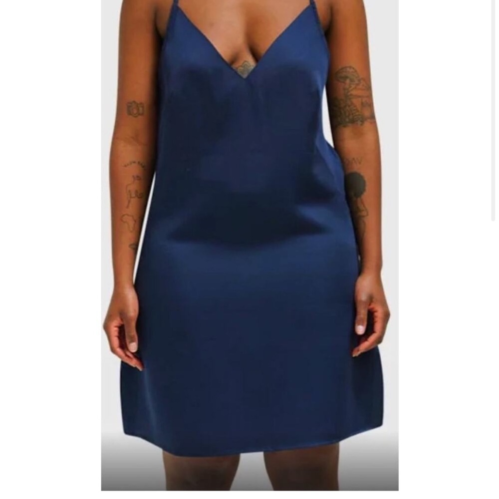 NEW Ettitude S 100%‎ Bamboo Lyocell Navy Blue Slip Dress Nightie, Nightgown